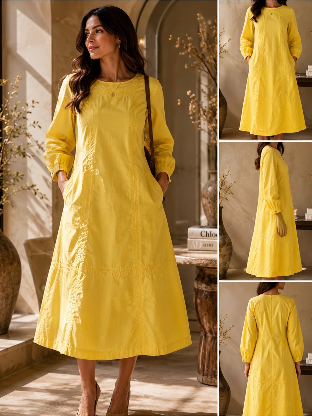 Escada Women’s Yellow Long Sleeve Shift Dress NWT Size 6 EU 38 Oversized